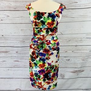 Maggy London watercolor floral sheath dress ruched